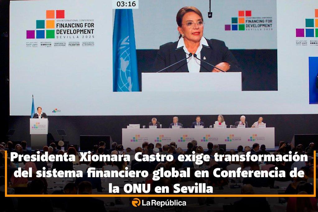Presidenta Xiomara Castro exige transformación del sistema financiero global en Conferencia de la ONU en Sevilla - Cover Image