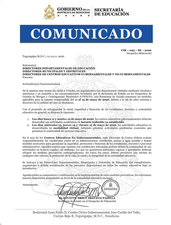 La Secretaría de Educación anunció cambios en las clases debido a las altas temperaturas y la mala calidad del aire en Honduras. Los centros - Cover Image