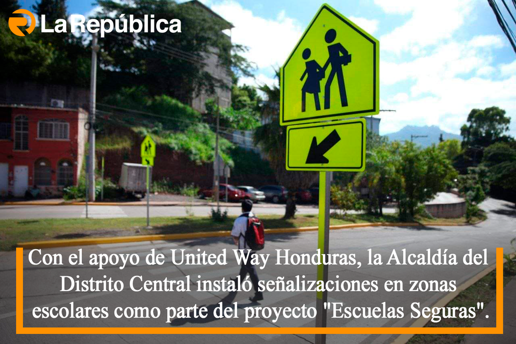 Con el apoyo de United Way Honduras, la Alcaldía de D.C. instaló señalizaciones en zonas escolares como parte del proyecto 