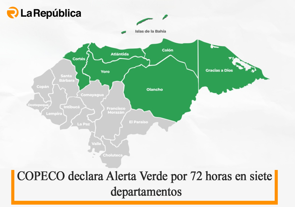 COPECO declara Alerta Verde por 72 horas en siete departamentos - Cover Image